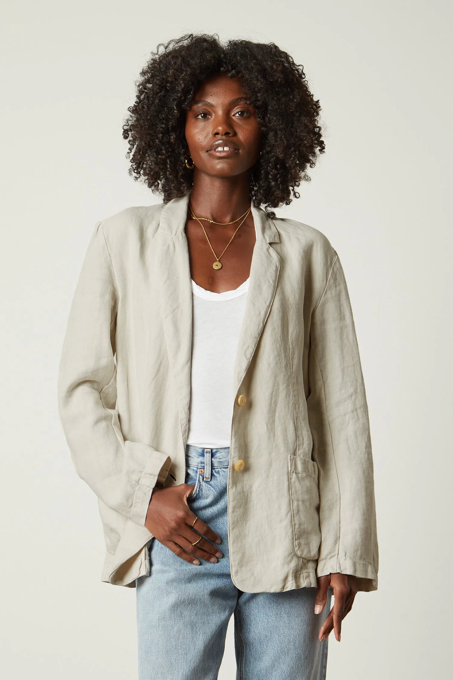 CASSIE HEAVY LINEN BLAZER IN SAND sold by Velvet Tees