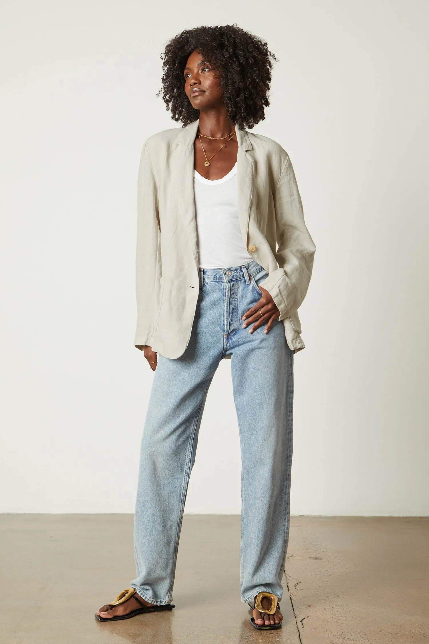 CASSIE HEAVY LINEN BLAZER IN SAND sold by Velvet Tees product image thumbnail 2