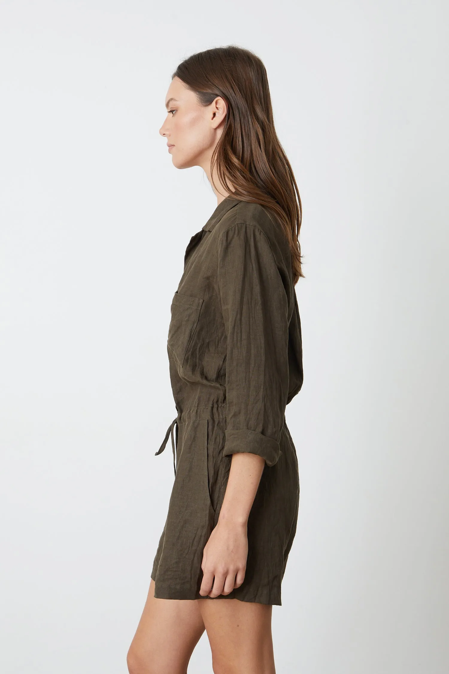 RUTH WOVEN LINEN PLAYSUIT IN CAVIAR sold by Velvet Tees product image thumbnail 2
