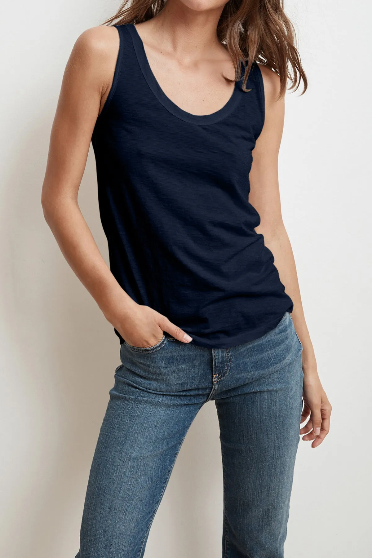JEN SCOOP NECK TANK TOP IN MIDNIGHT sold by Velvet Tees