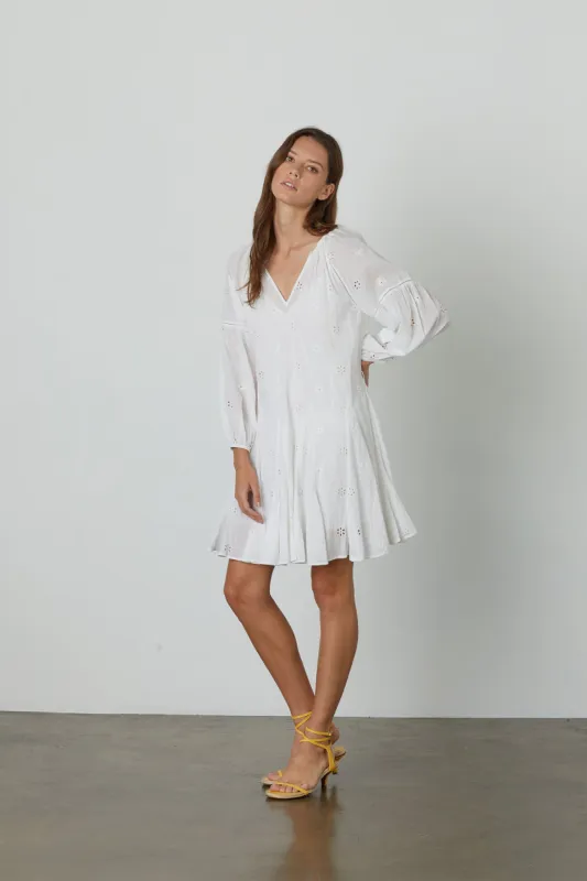 GRACIE COTTON EYELET DRESS IN WHITE sold by Velvet Tees