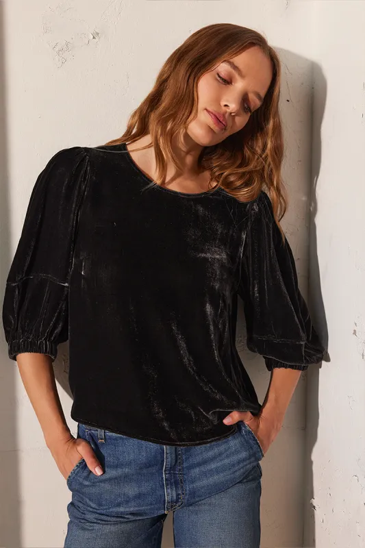 NANCY SILK VELVET TOP IN BLACK sold by Velvet Tees