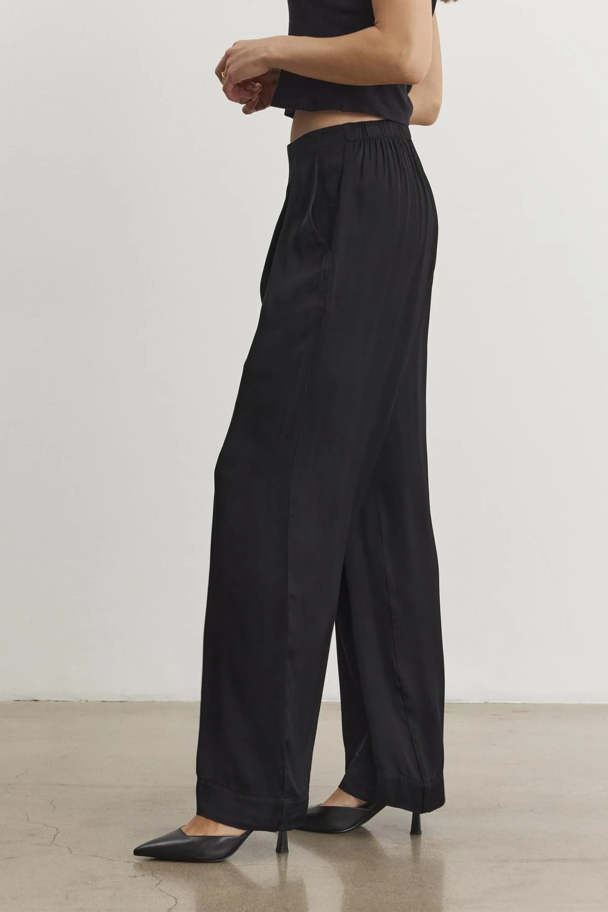 RHETTA SATIN TROUSERS IN BLACK sold by Velvet Tees product image thumbnail 3
