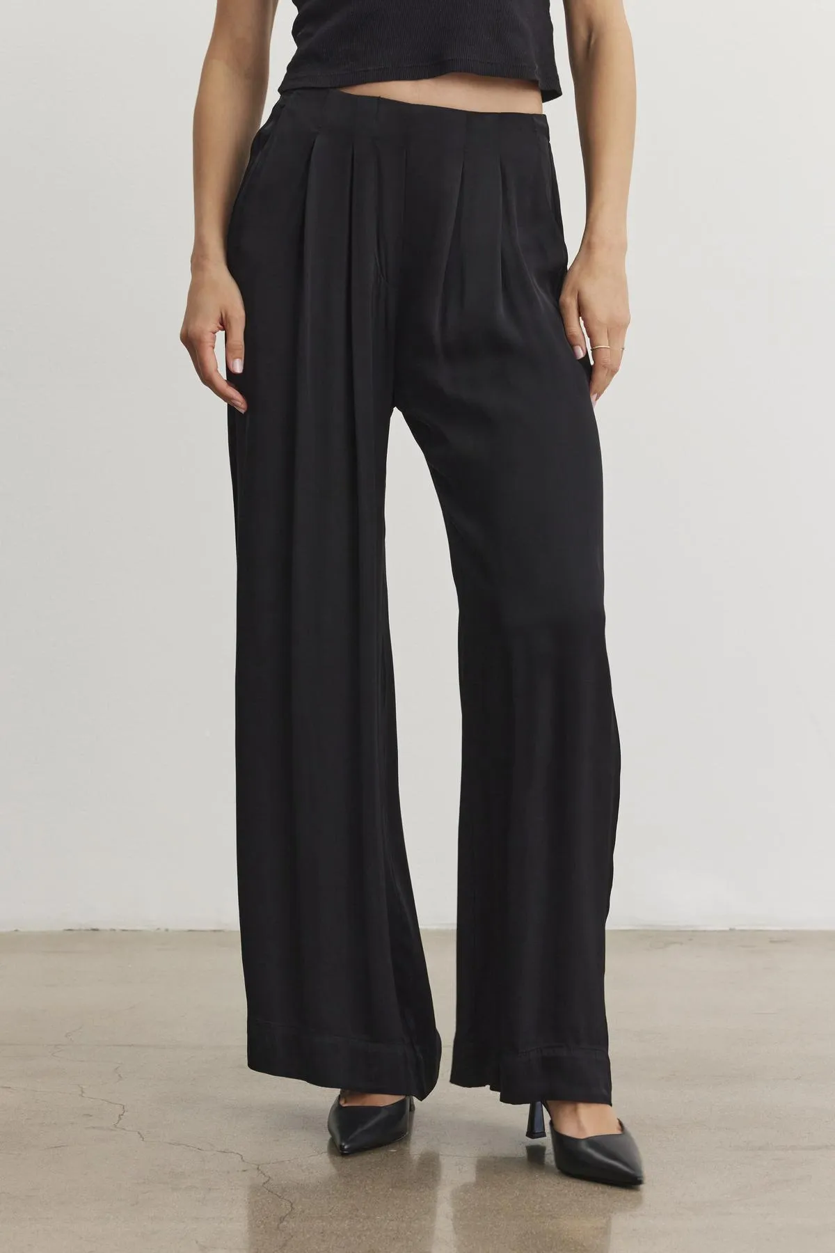 RHETTA SATIN TROUSERS IN BLACK sold by Velvet Tees product image thumbnail 2