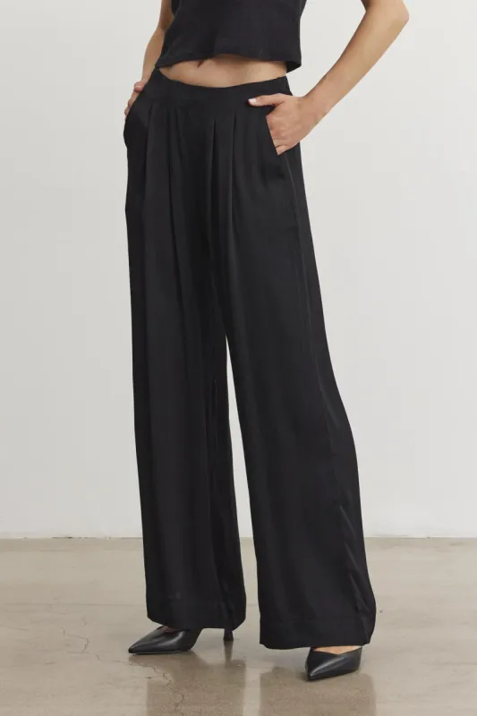 RHETTA SATIN TROUSERS IN BLACK sold by Velvet Tees