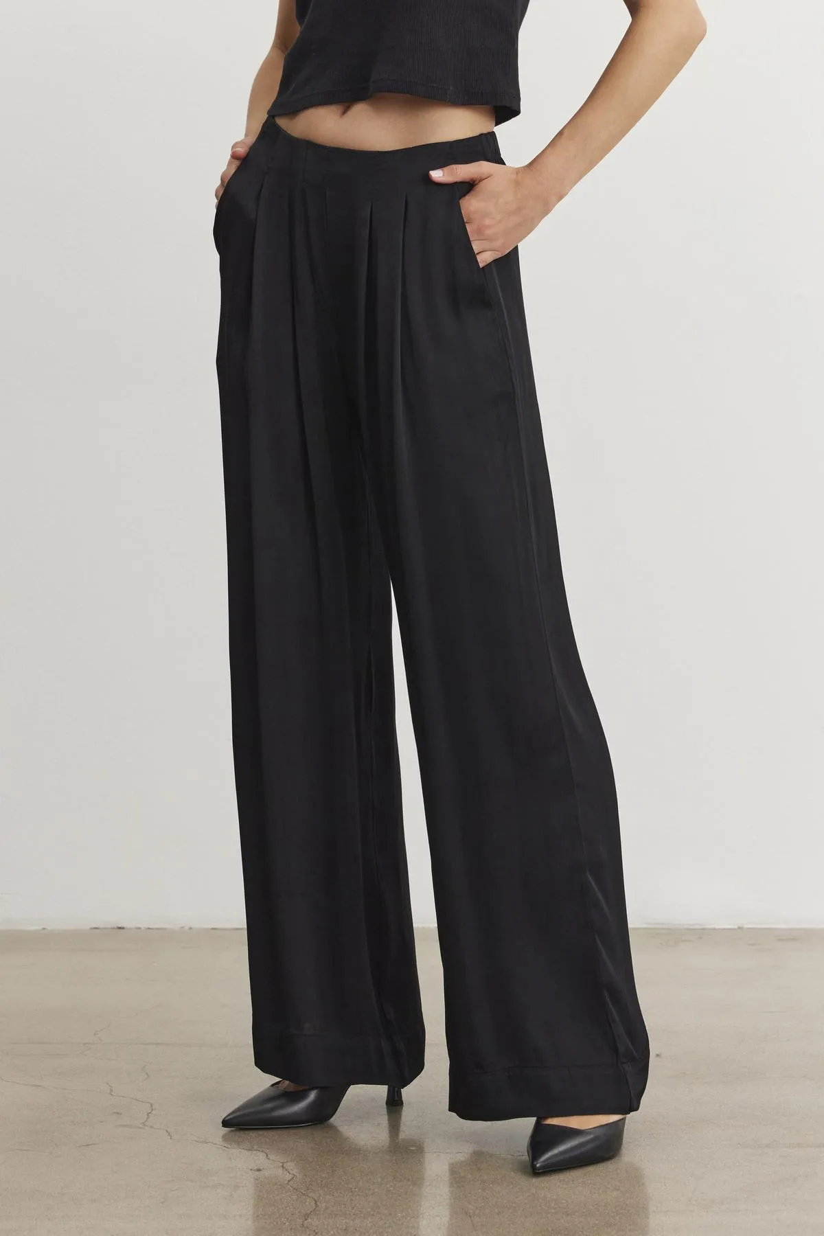 RHETTA SATIN TROUSERS IN BLACK sold by Velvet Tees