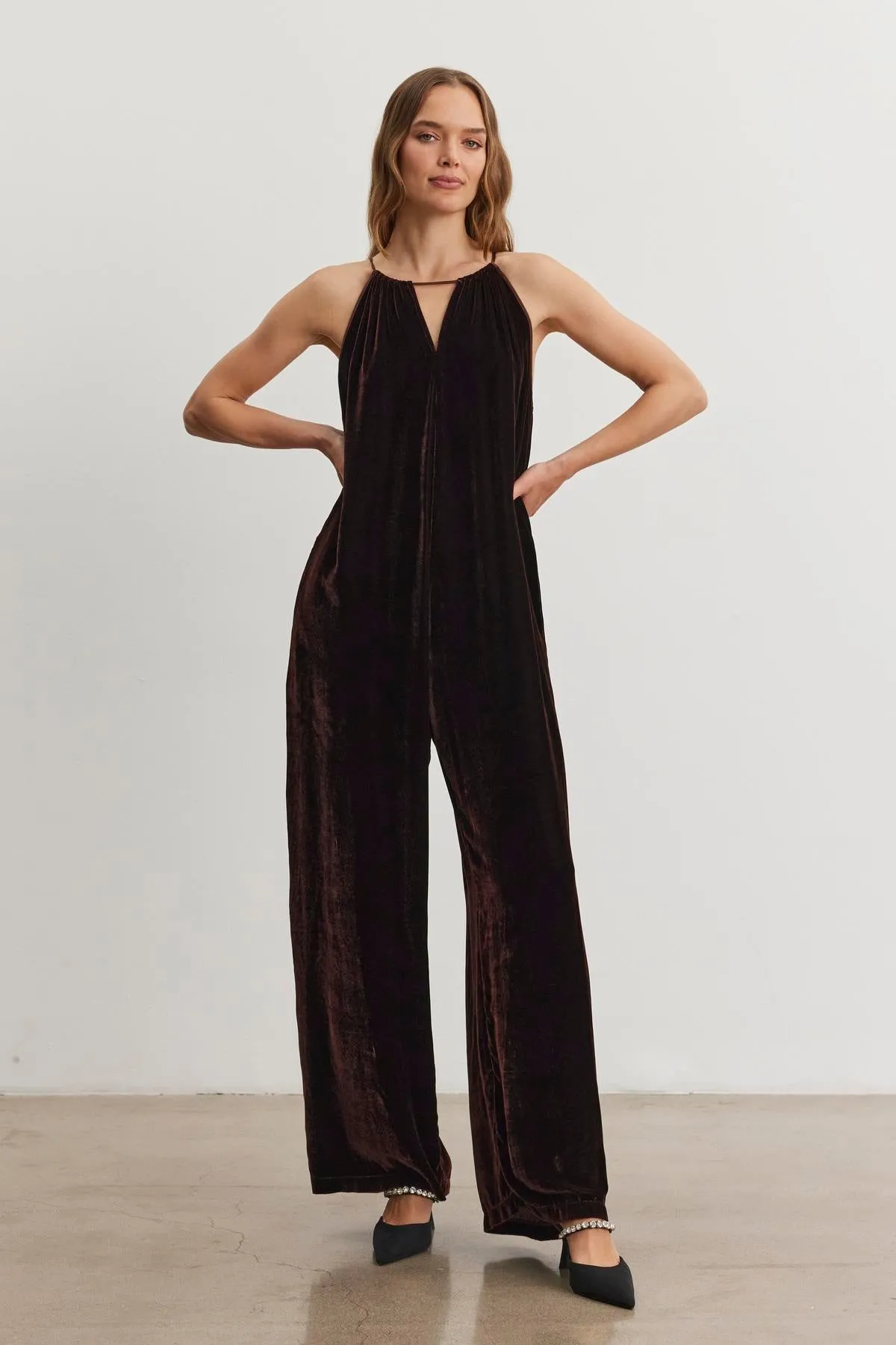 CIENNA SILK VELVET JUMPSUIT IN BURLWOOD sold by Velvet Tees product image thumbnail 3