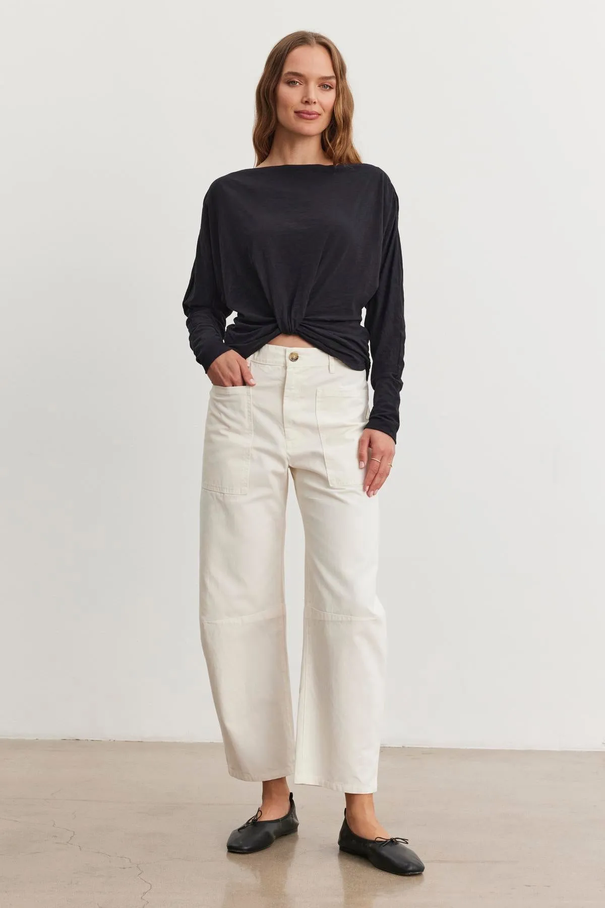 BRYLIE TROUSER IN IVORY sold by Velvet Tees
