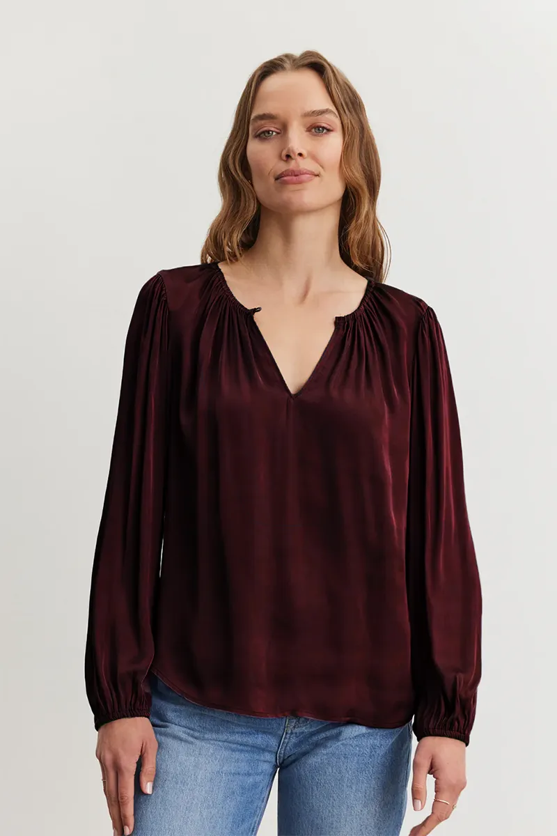 RIONA SATIN TOP IN WILDBERRY sold by Velvet Tees