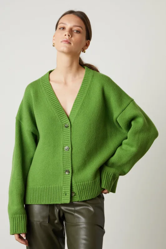 AURORA BUTTON FRONT CARDIGAN IN ALOE sold by Velvet Tees