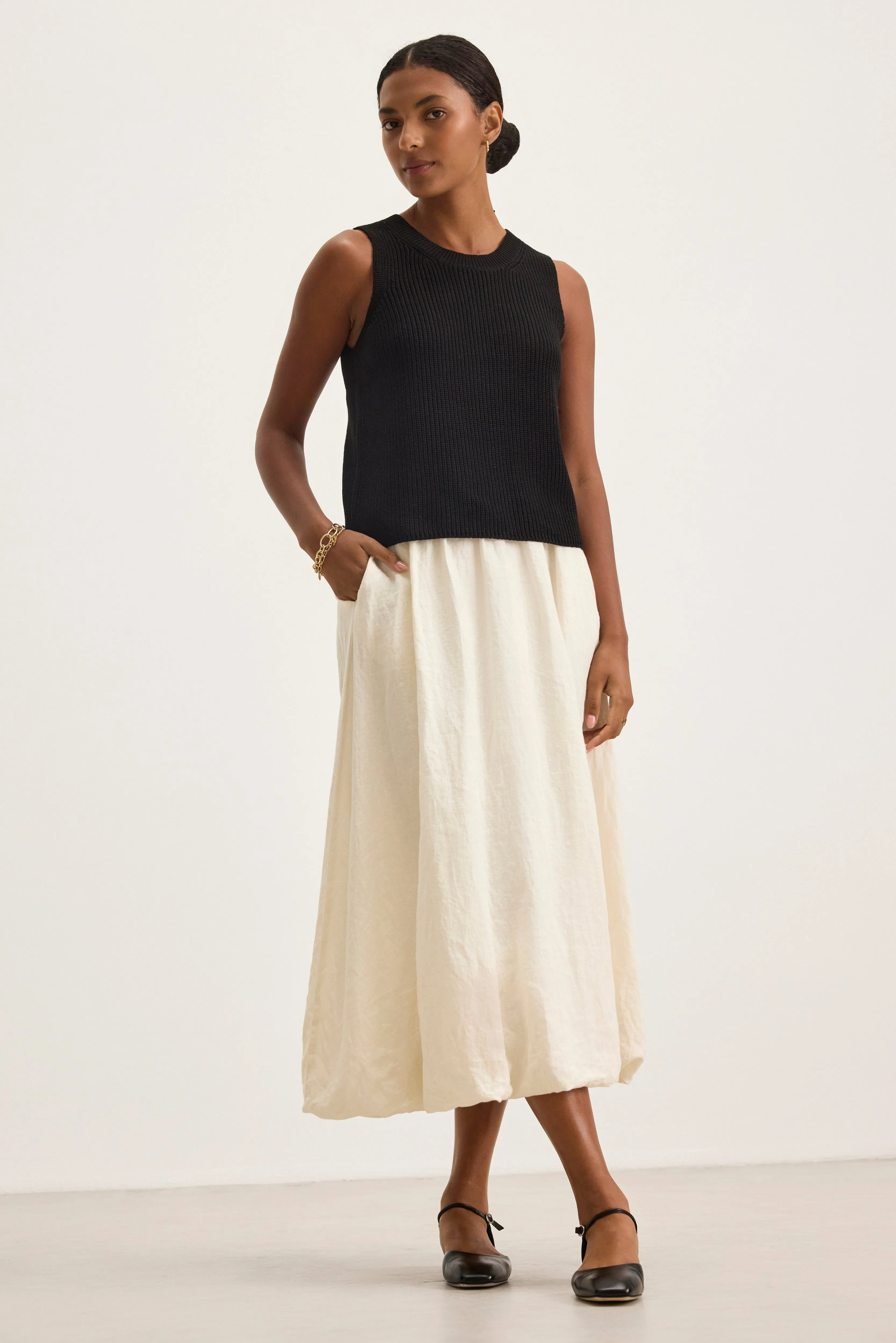 RACHELLE LINEN SKIRT IN CHALK sold by Velvet Tees