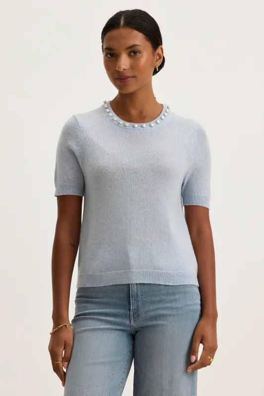YARA CASHMERE EMBELLISHED SWEATER IN ICE sold by Velvet Tees