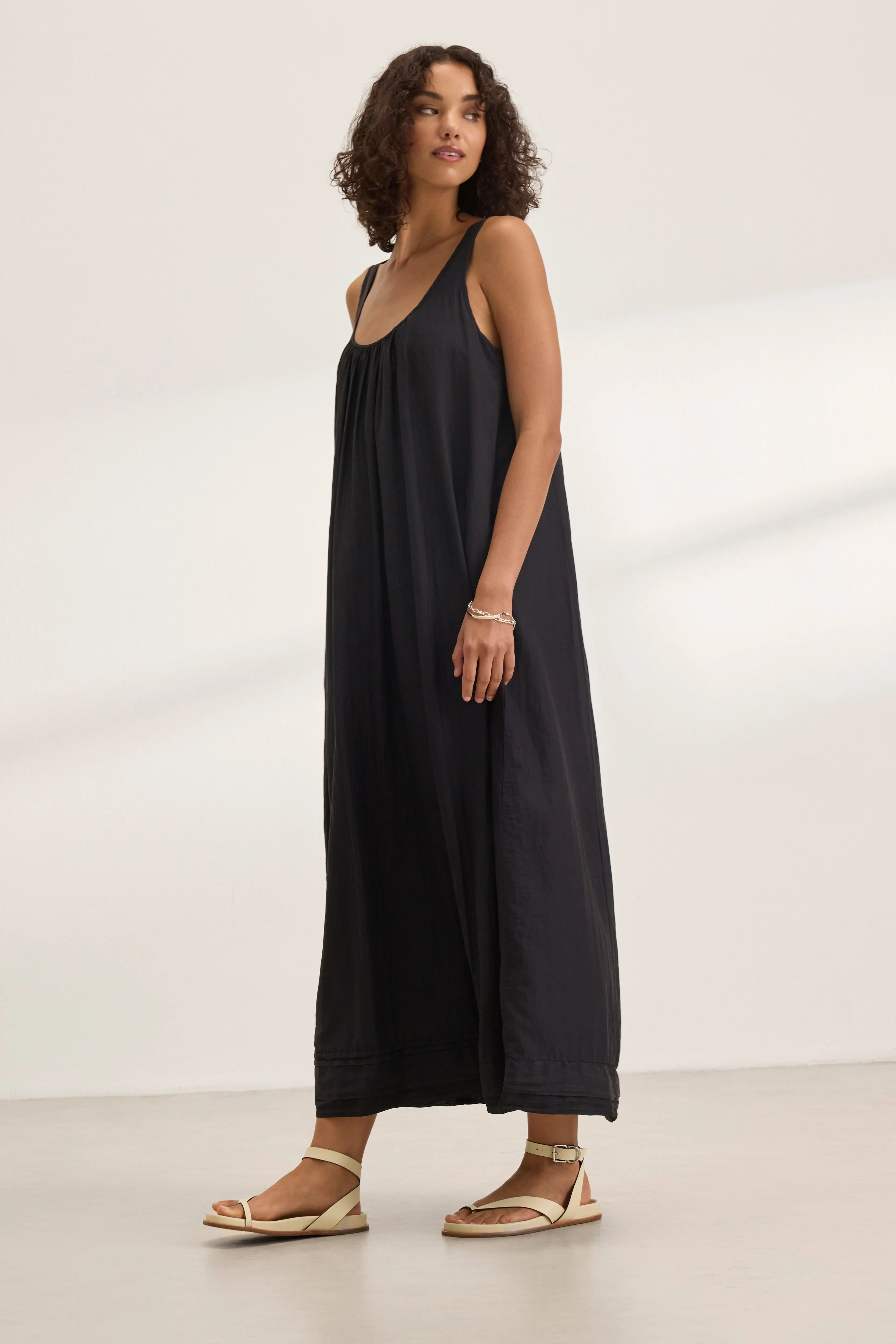 BAYOU SILK COTTON VOILE DRESS IN BLACK sold by Velvet Tees product image thumbnail 3