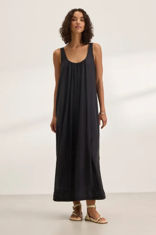 BAYOU SILK COTTON VOILE DRESS IN BLACK sold by Velvet Tees
