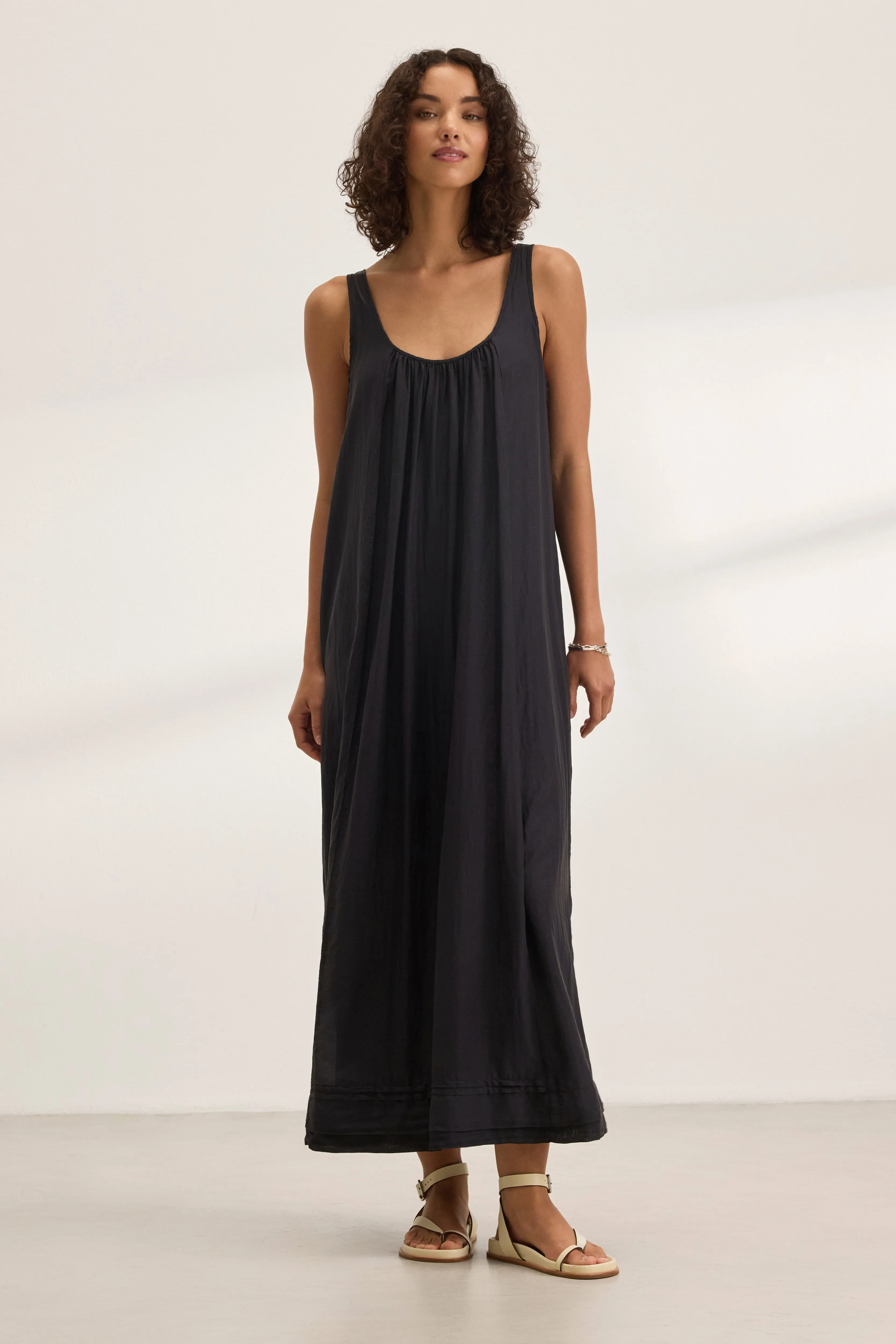 BAYOU SILK COTTON VOILE DRESS IN BLACK sold by Velvet Tees