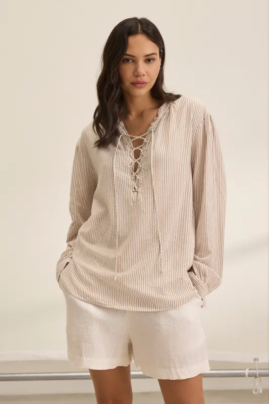 DEARA TOP IN OATMEAL sold by Velvet Tees
