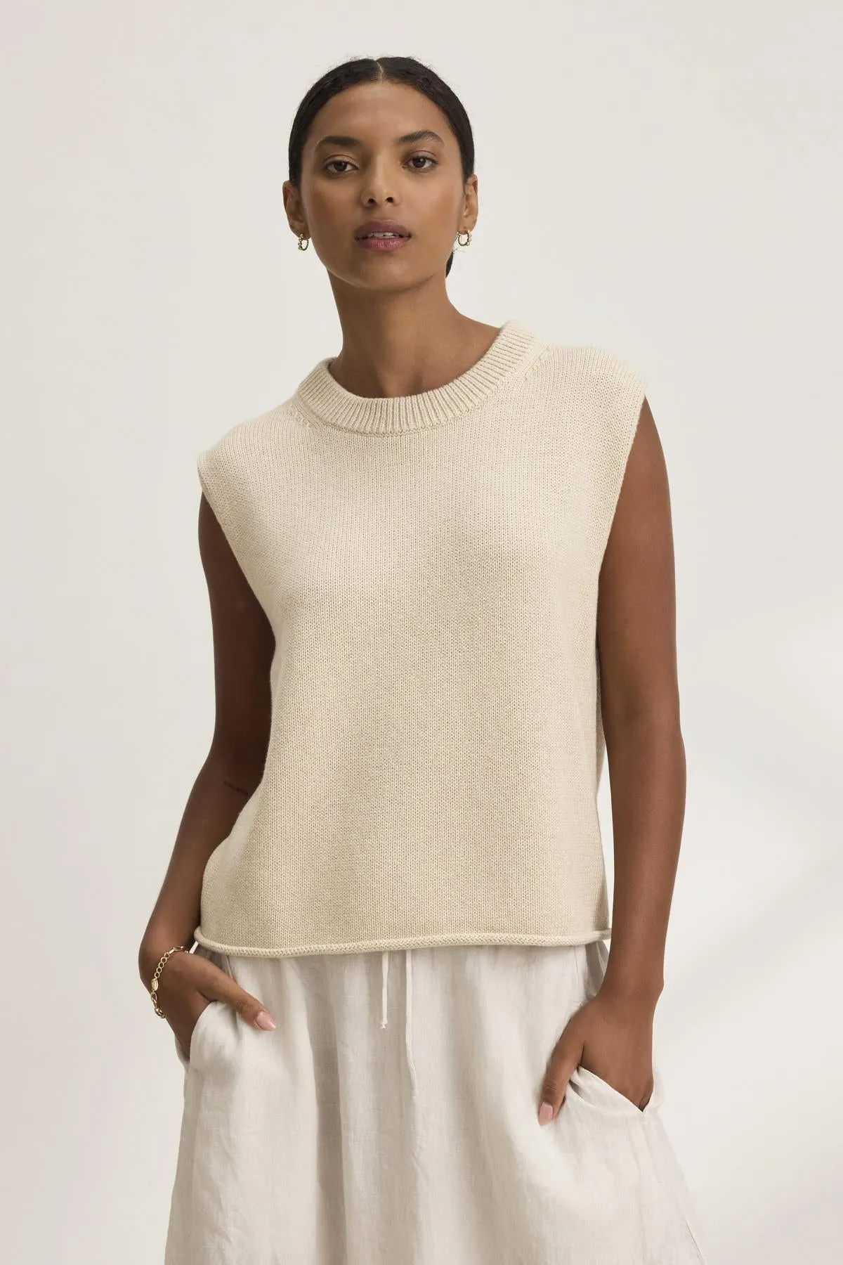 PAOLA CASHMERE SWEATER VEST IN OATMEAL sold by Velvet Tees