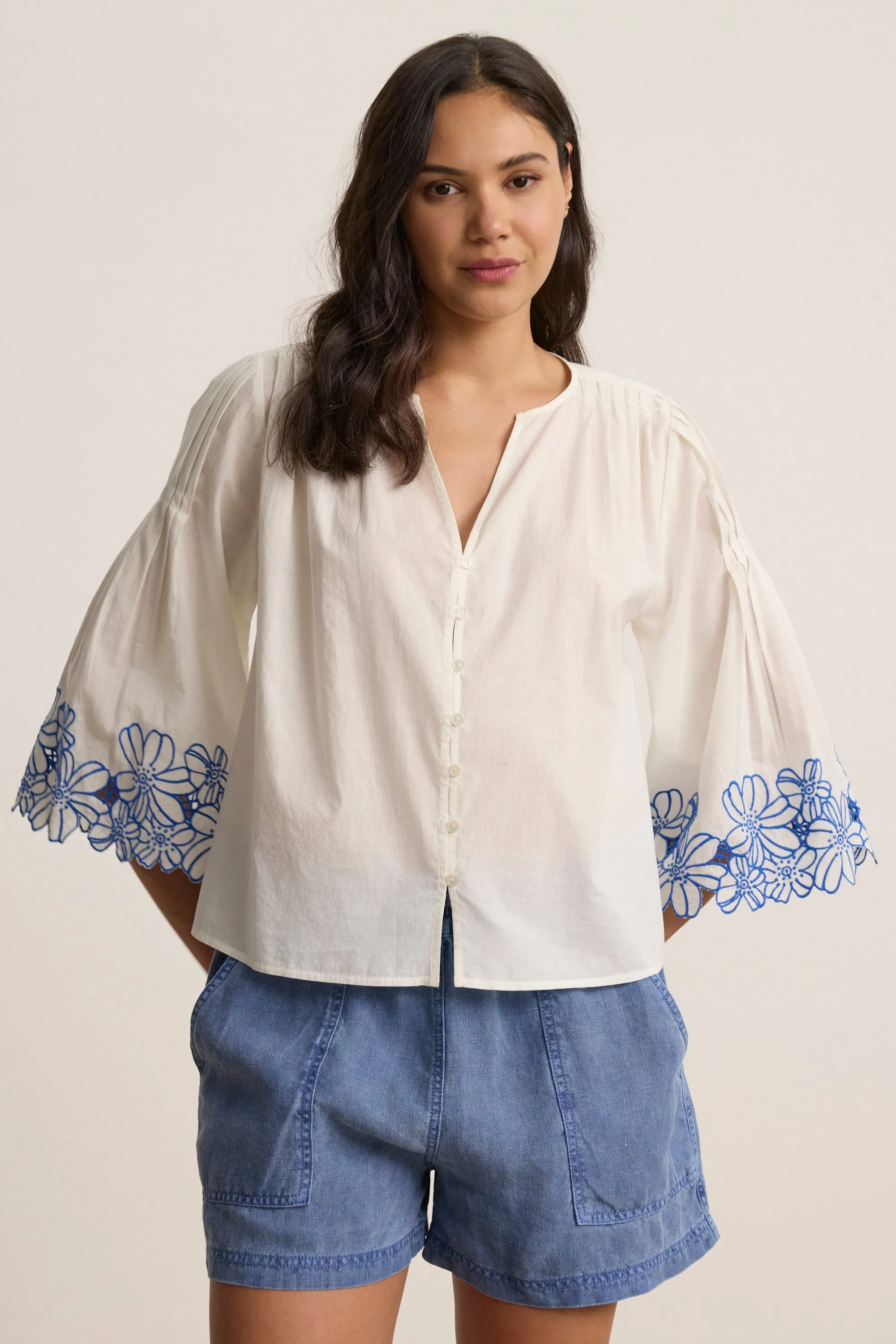 BLAKE TOP IN CREAM/COBALT sold by Velvet Tees