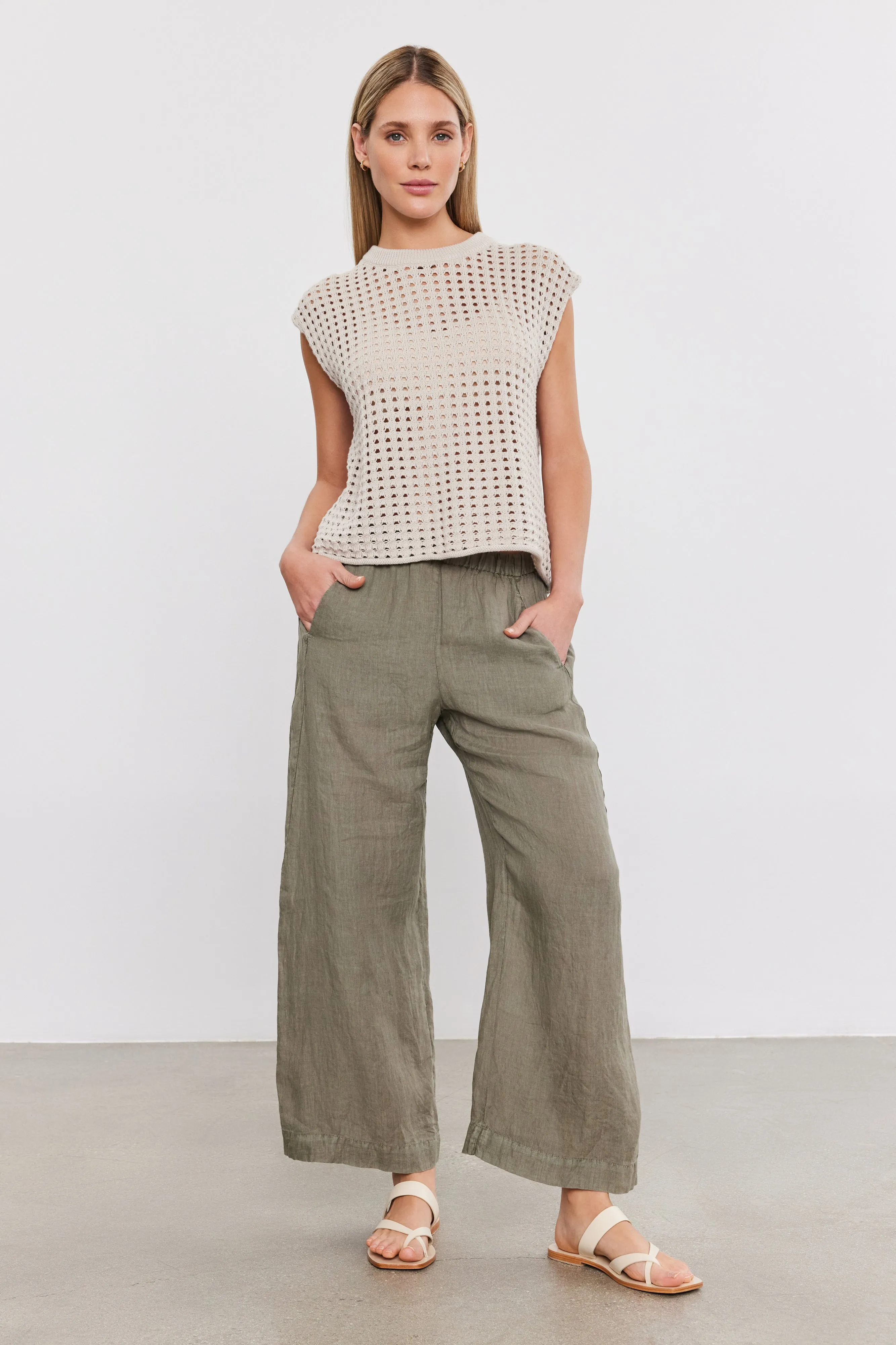 LOLA LINEN TROUSERS IN AXE sold by Velvet Tees