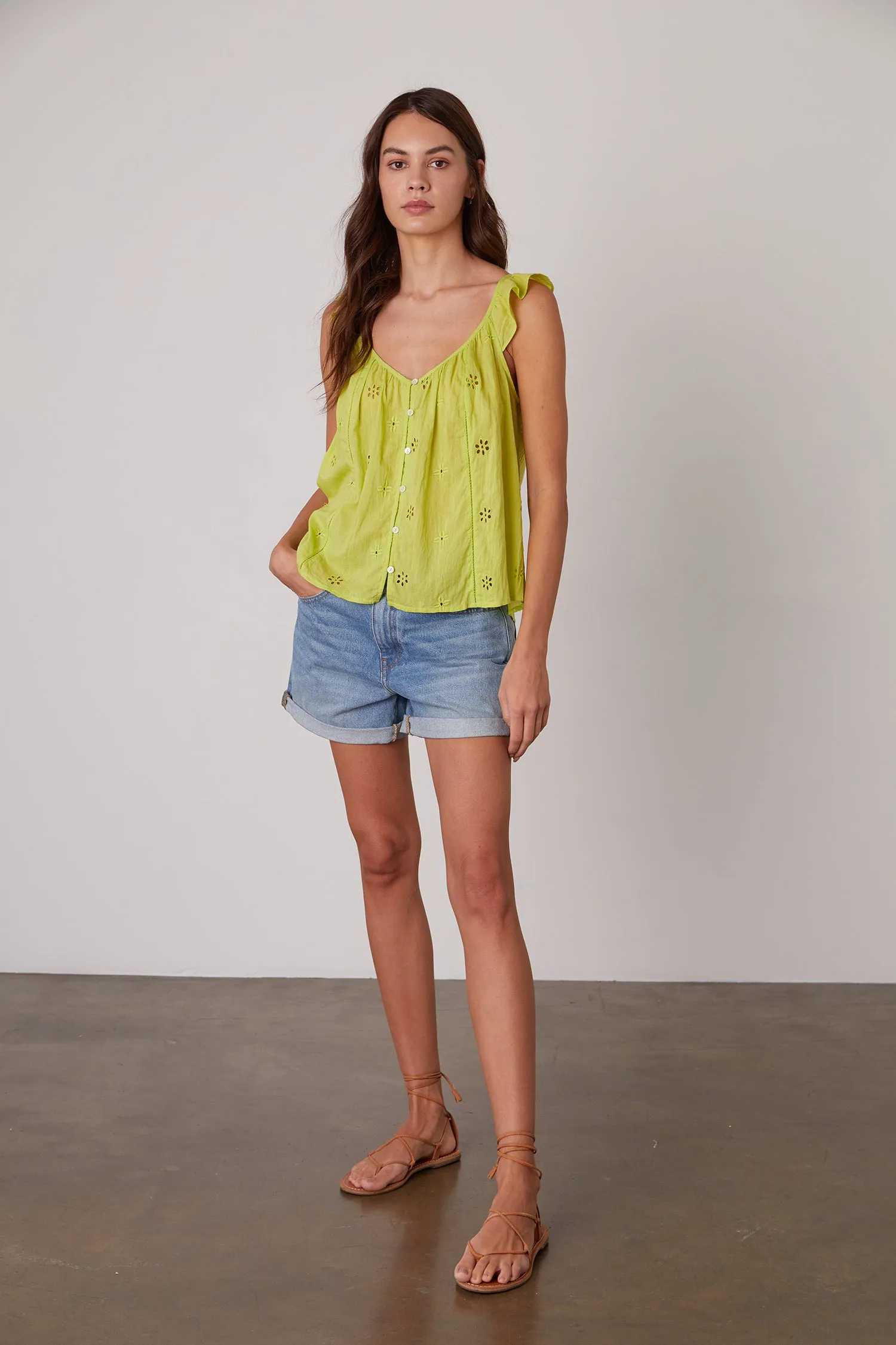 COCO COTTON EYELET TOP IN LIME sold by Velvet Tees product image thumbnail 5