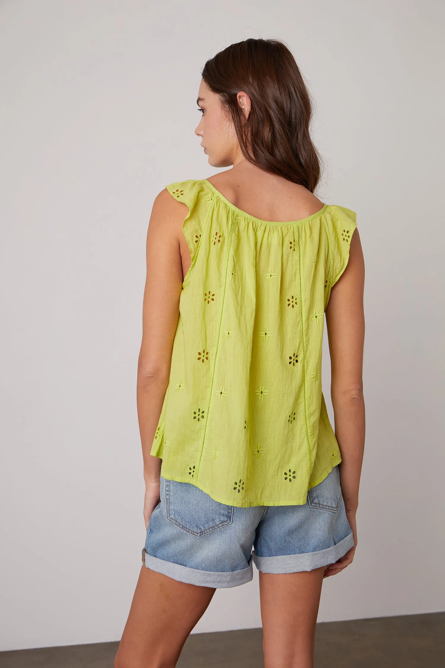 COCO COTTON EYELET TOP IN LIME sold by Velvet Tees product image thumbnail 2