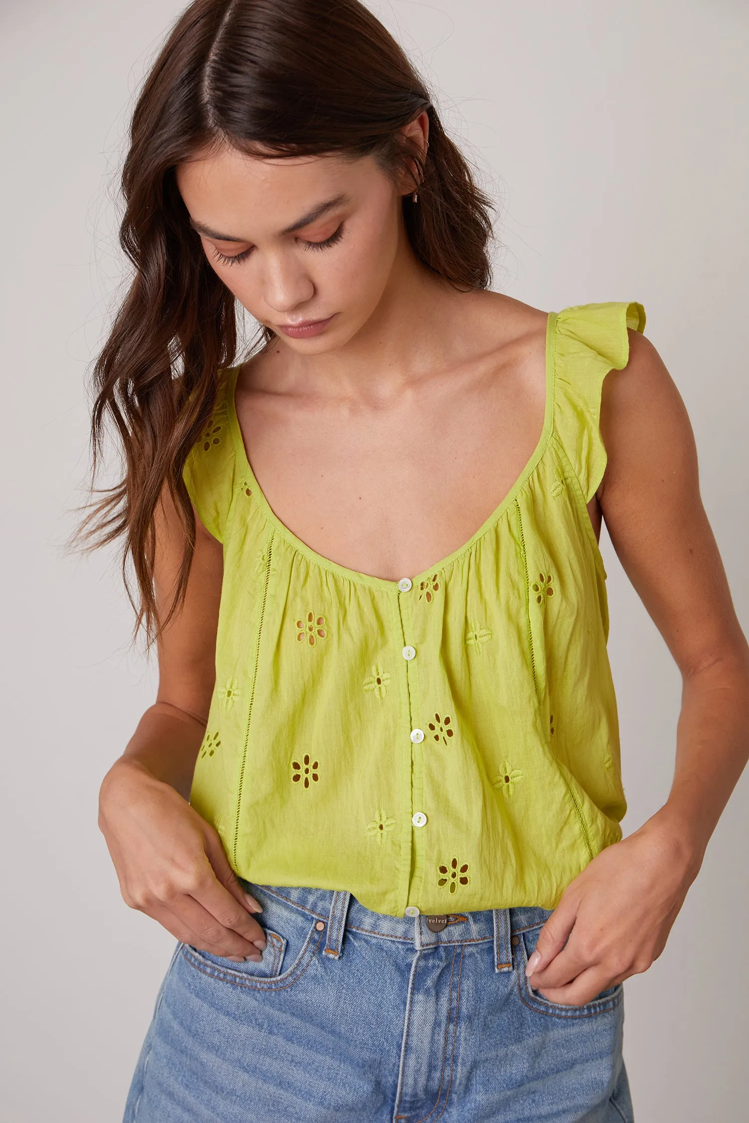 COCO COTTON EYELET TOP IN LIME sold by Velvet Tees product image thumbnail 4