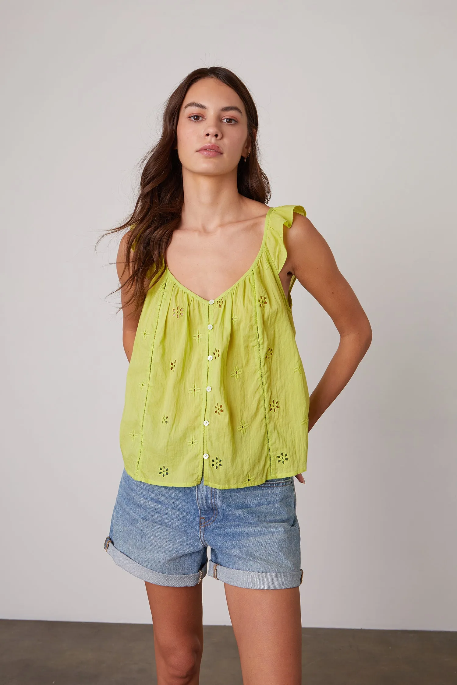 COCO COTTON EYELET TOP IN LIME sold by Velvet Tees