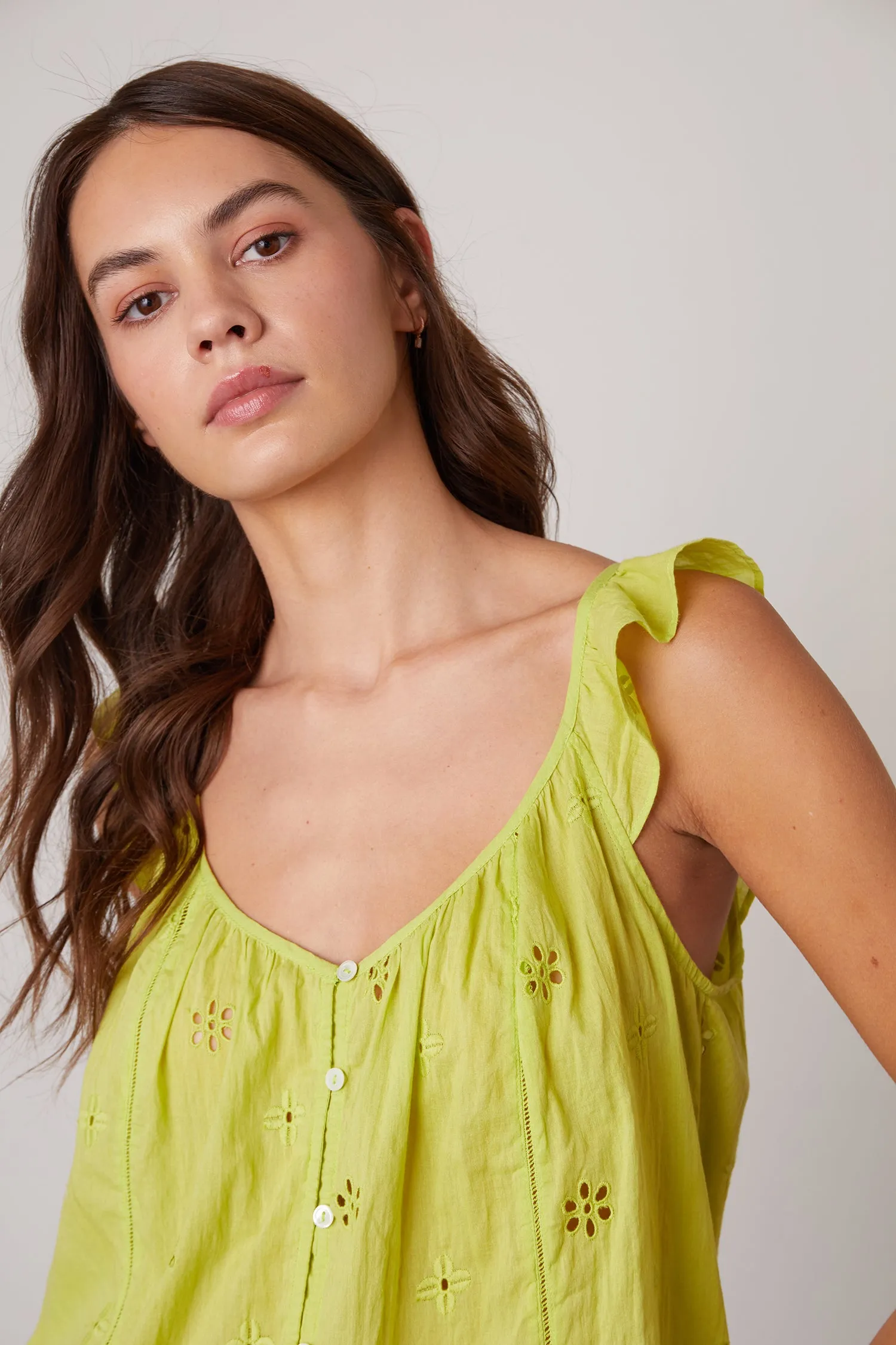 COCO COTTON EYELET TOP IN LIME sold by Velvet Tees product image thumbnail 3