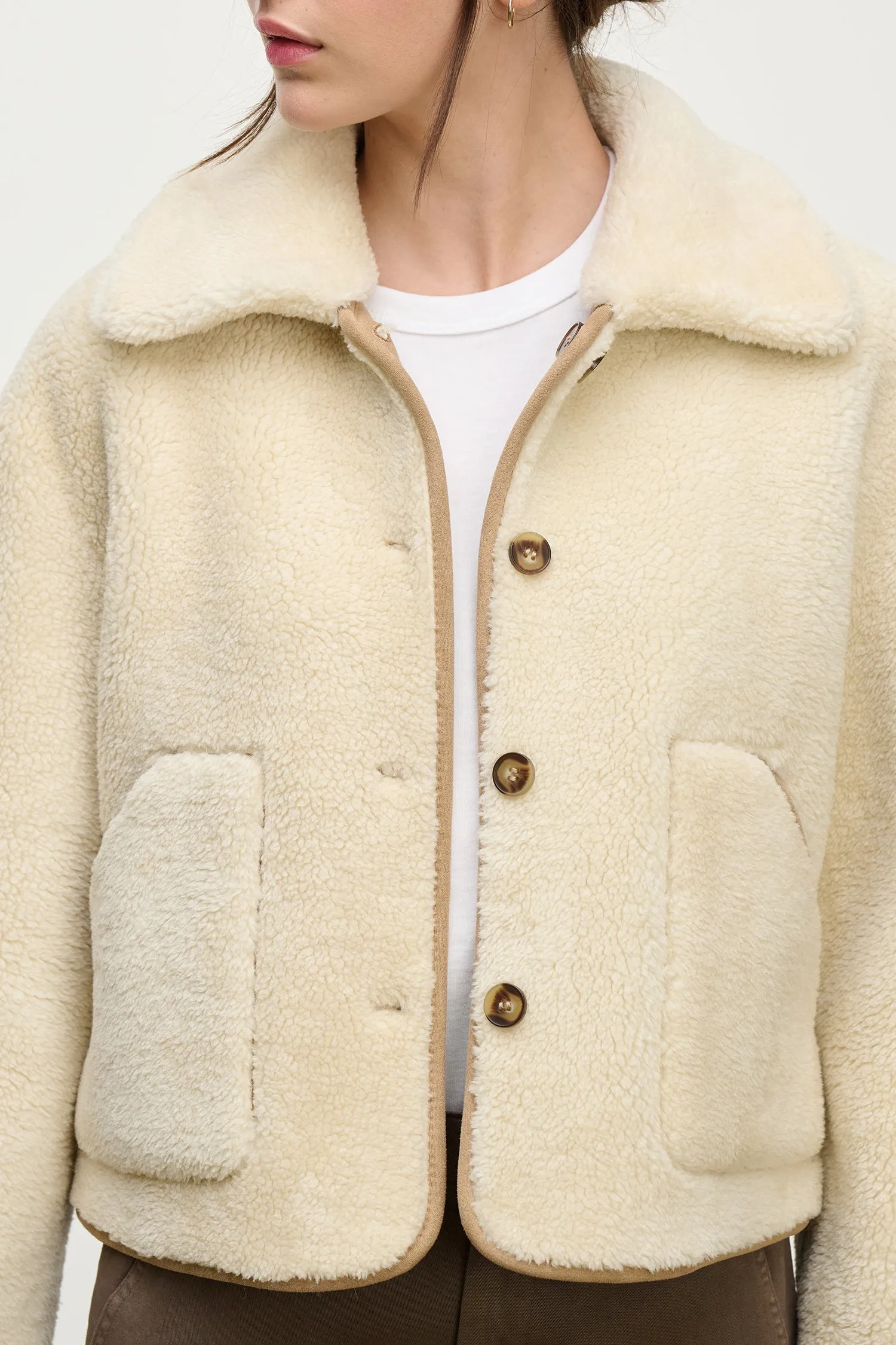 AMARA SHERPA REVERSIBLE JACKET IN SAND sold by Velvet Tees product image thumbnail 4