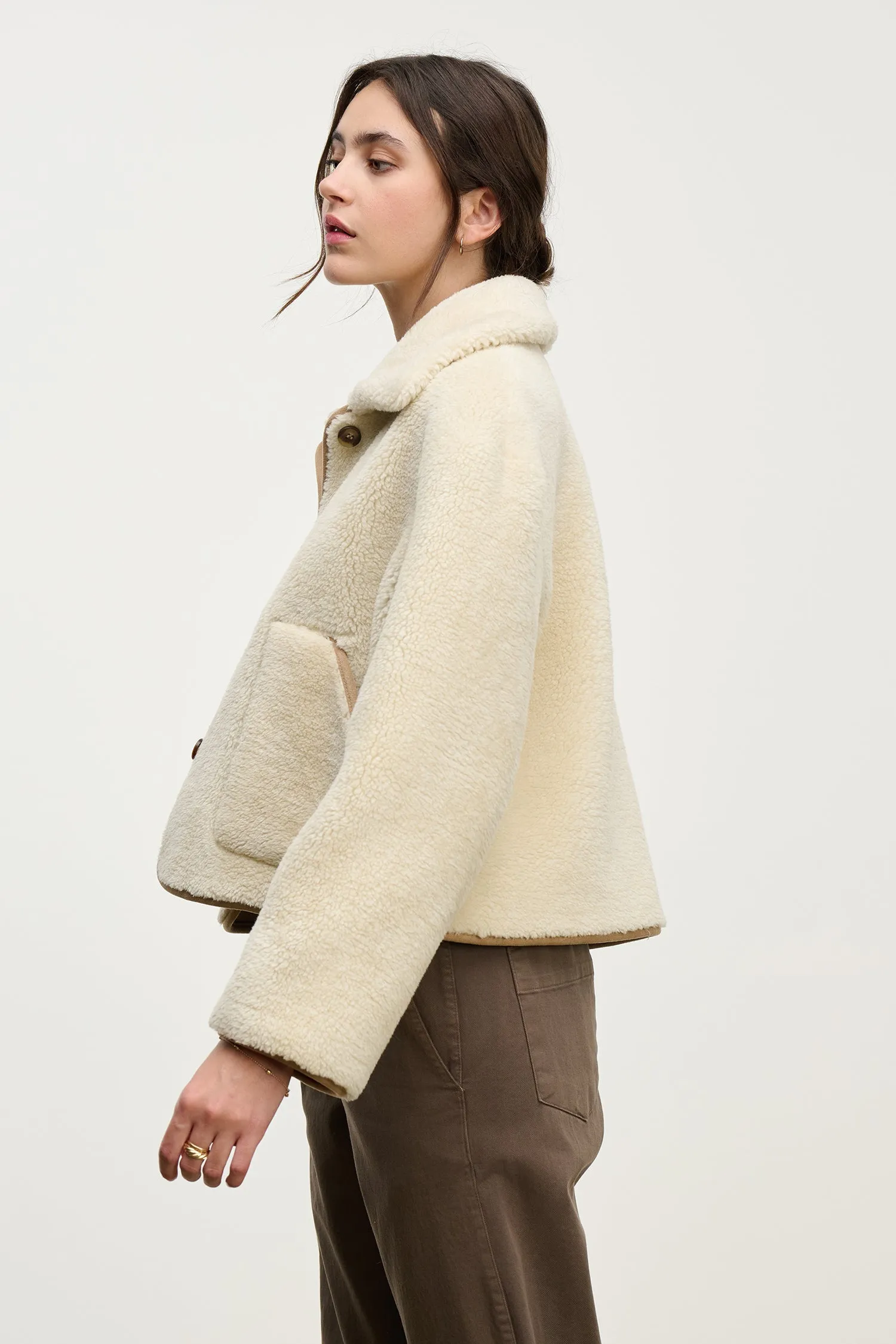 AMARA SHERPA REVERSIBLE JACKET IN SAND sold by Velvet Tees product image thumbnail 3