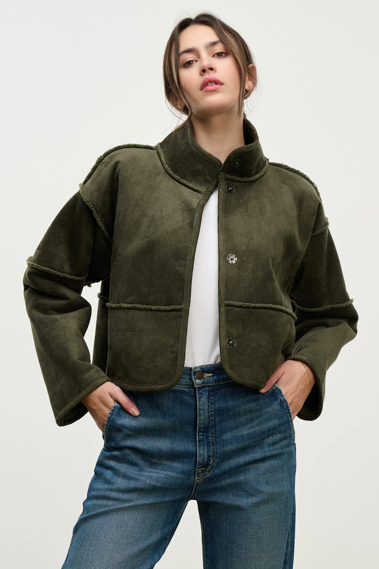 KELLY SHERPA REVERSIBLE JACKET IN ARMY sold by Velvet Tees product image thumbnail 3