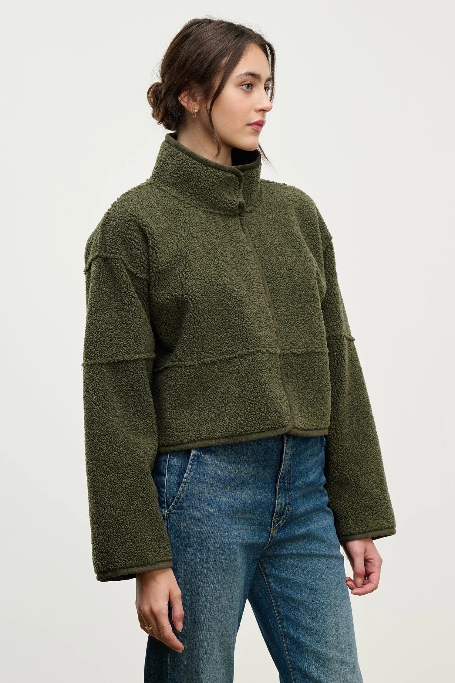 KELLY SHERPA REVERSIBLE JACKET IN ARMY sold by Velvet Tees product image thumbnail 5