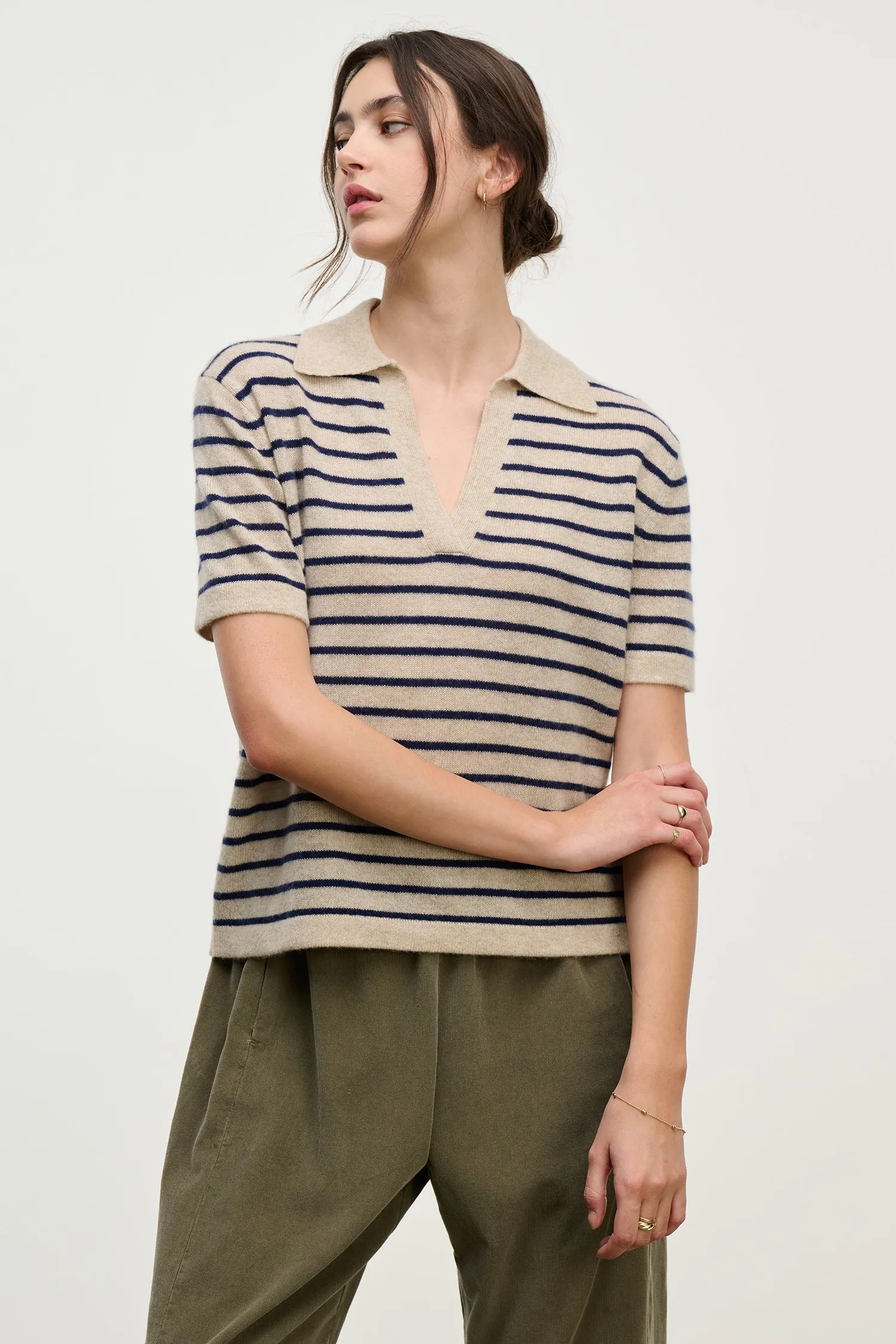 YAEL CASHMERE POLO IN OATMEAL sold by Velvet Tees product image thumbnail 5