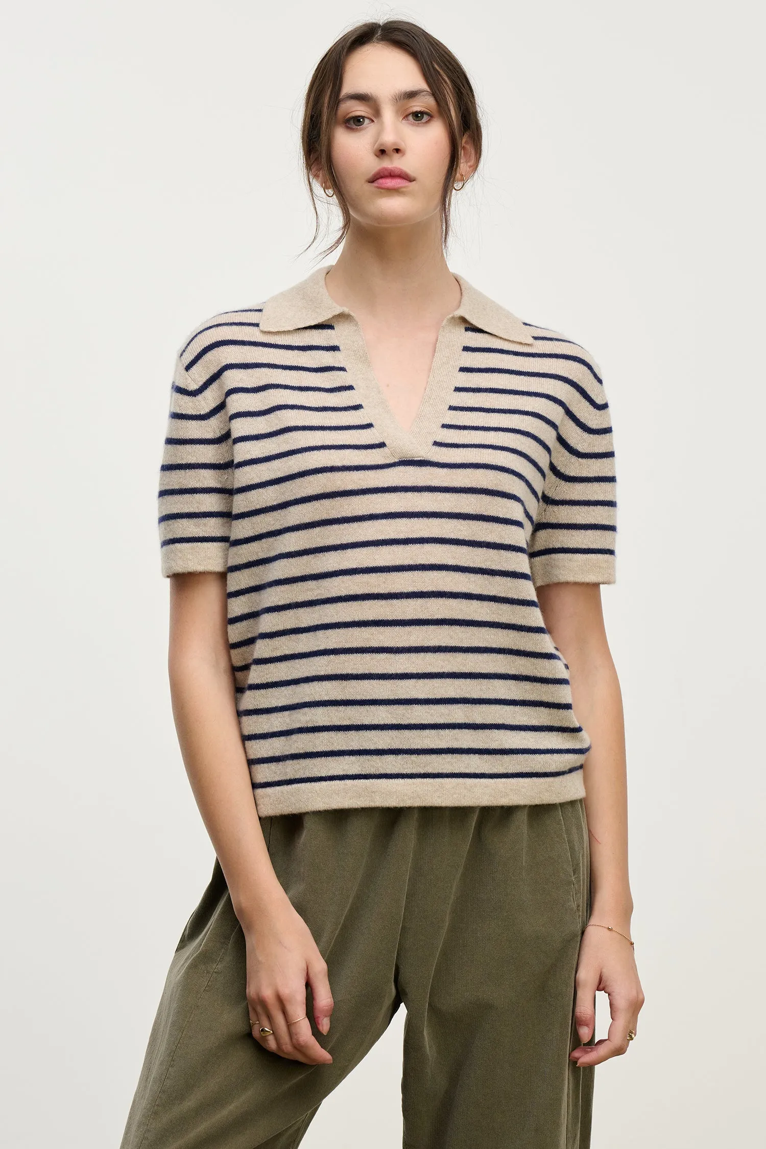 YAEL CASHMERE POLO IN OATMEAL sold by Velvet Tees product image thumbnail 2