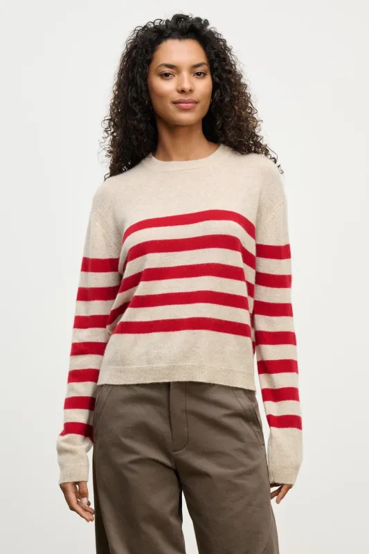 DIANA CASHMERE SWEATER IN OATMEAL/RED sold by Velvet Tees