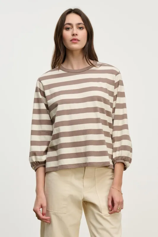 EDORA TOP IN MOCHA STRIPE sold by Velvet Tees