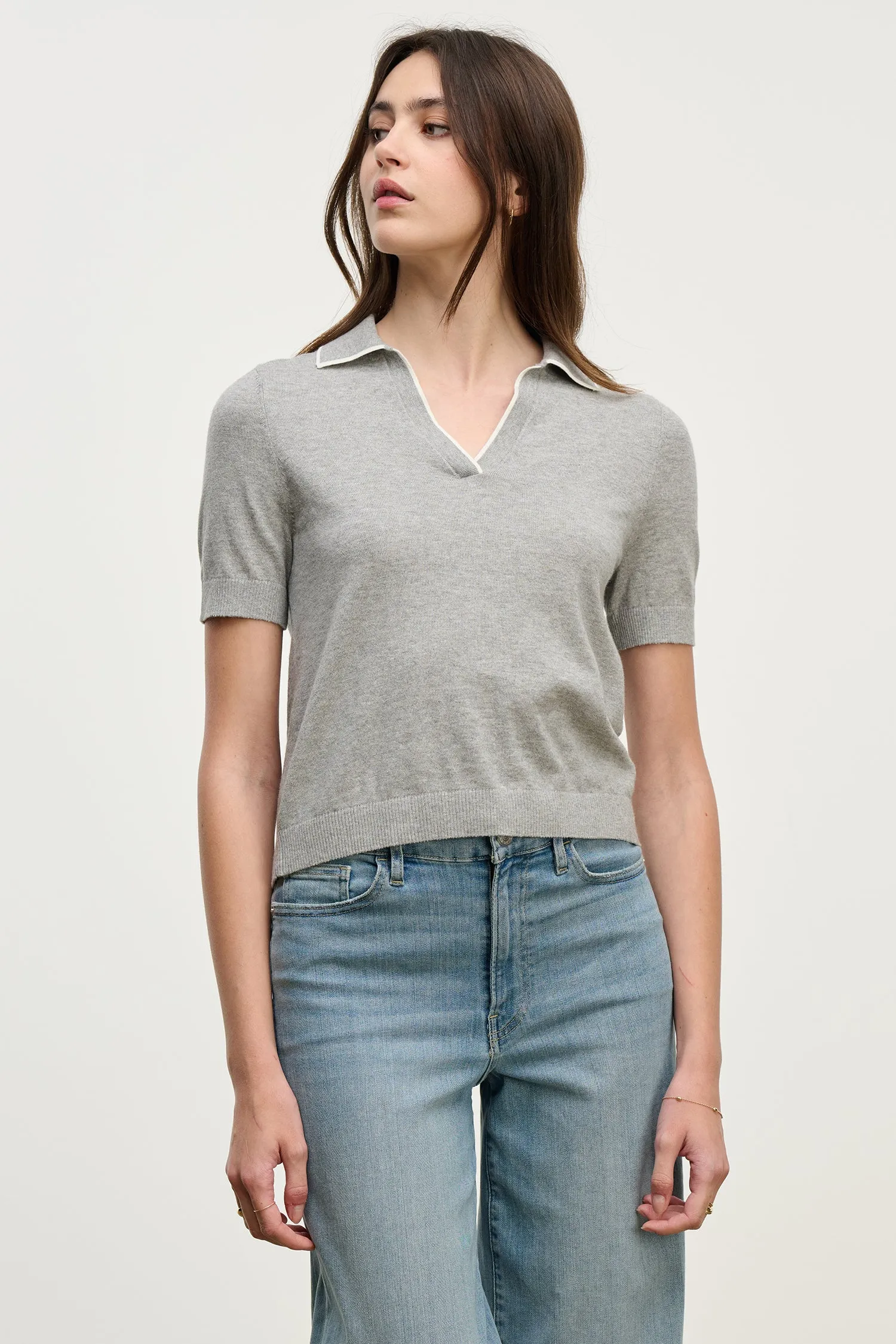 ABELA TOP IN LIGHT HEATHER sold by Velvet Tees