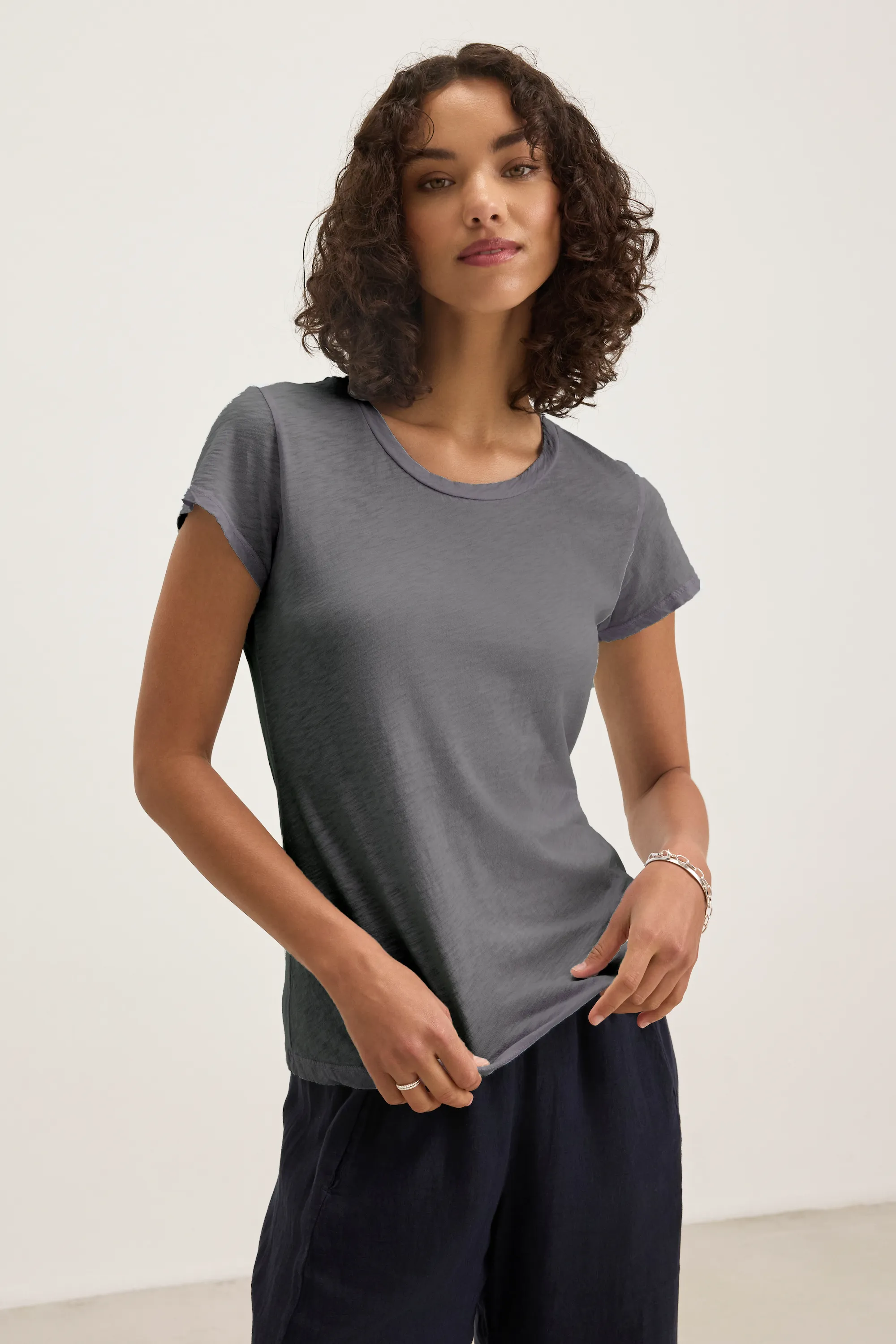 ODELIA COTTON SLUB CREW NECK T-SHIRT IN MALACHITE sold by Velvet Tees