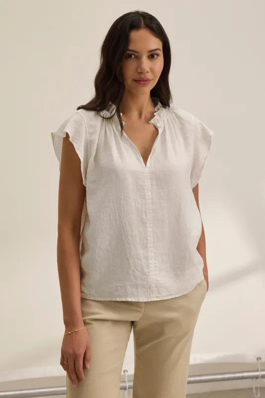 SEMIRA LINEN TOP IN COBBLE sold by Velvet Tees