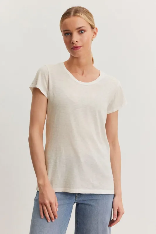 ODELIA COTTON SLUB CREW NECK T-SHIRT IN BISQUE sold by Velvet Tees