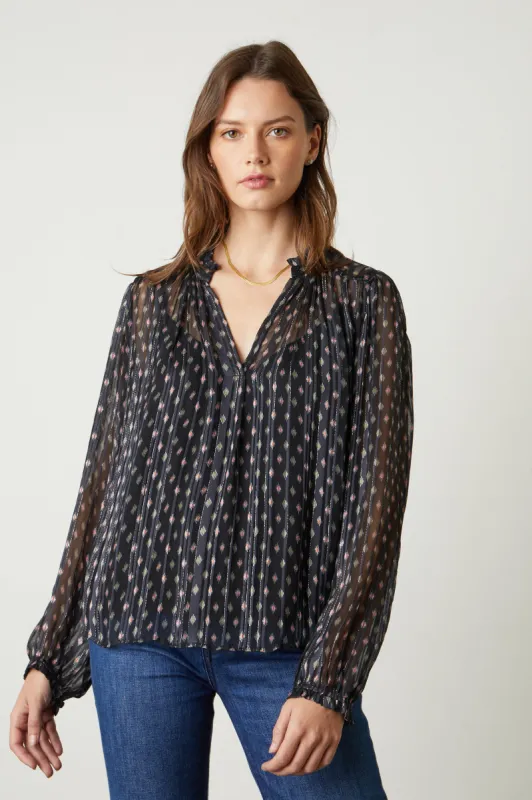 CARLA PRINTED LUREX STRIPE TOP IN STARLIT sold by Velvet Tees