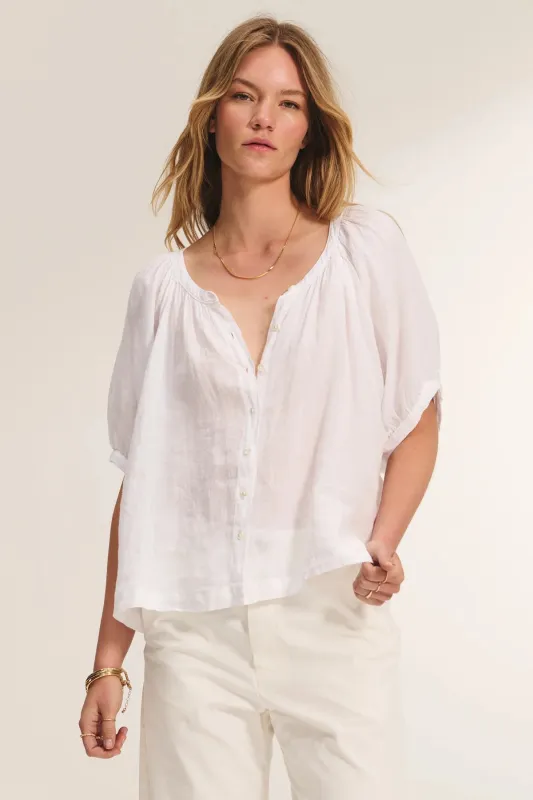 JAIMI LINEN TOP IN WHITE made by Velvet Tees