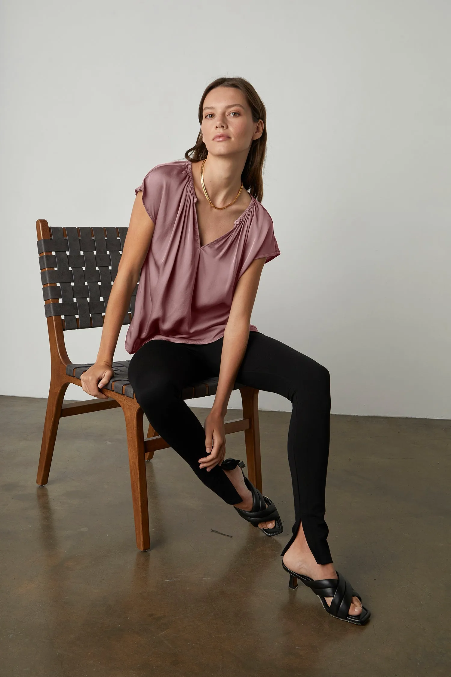 ODETTE CAP SLEEVE BLOUSE IN ROSEGOLD sold by Velvet Tees
