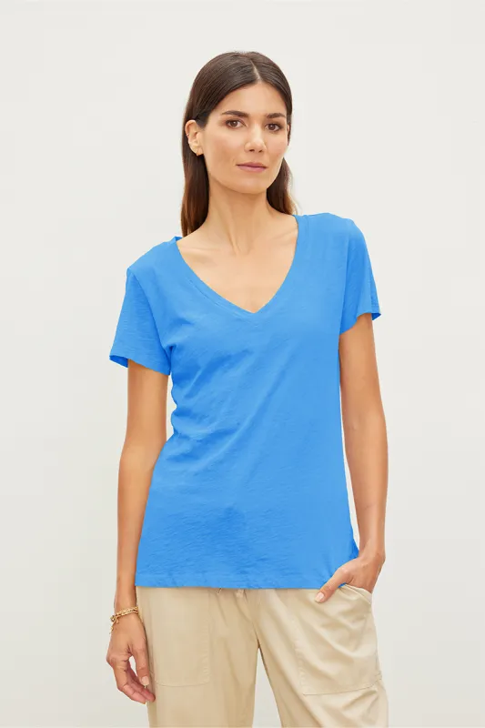 LILITH COTTON SLUB T-SHIRT IN MARINE made by Velvet Tees