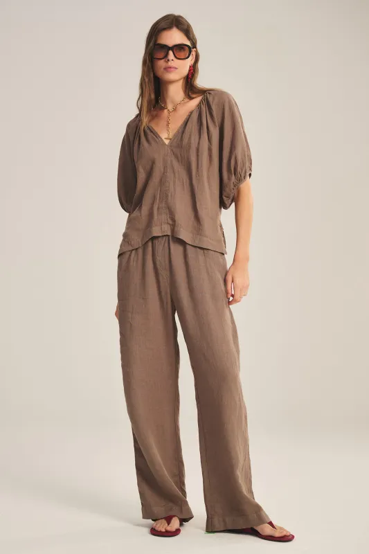 LOLA LINEN TROUSER IN MUDSLIDE sold by Velvet Tees