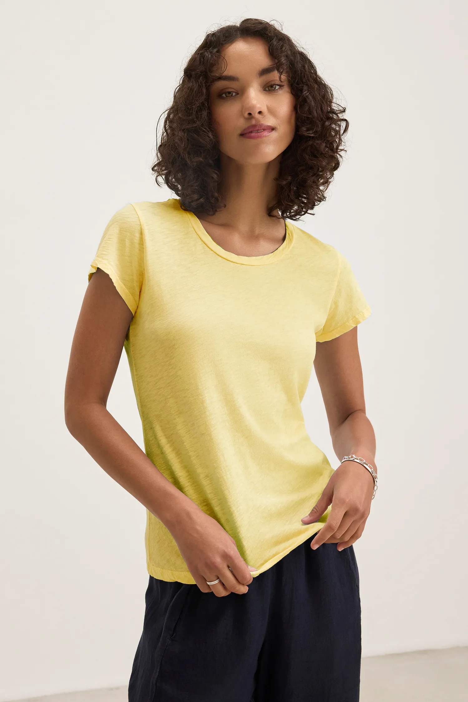 ODELIA COTTON CREW NECK T-SHIRT IN LEMONDROP sold by Velvet Tees