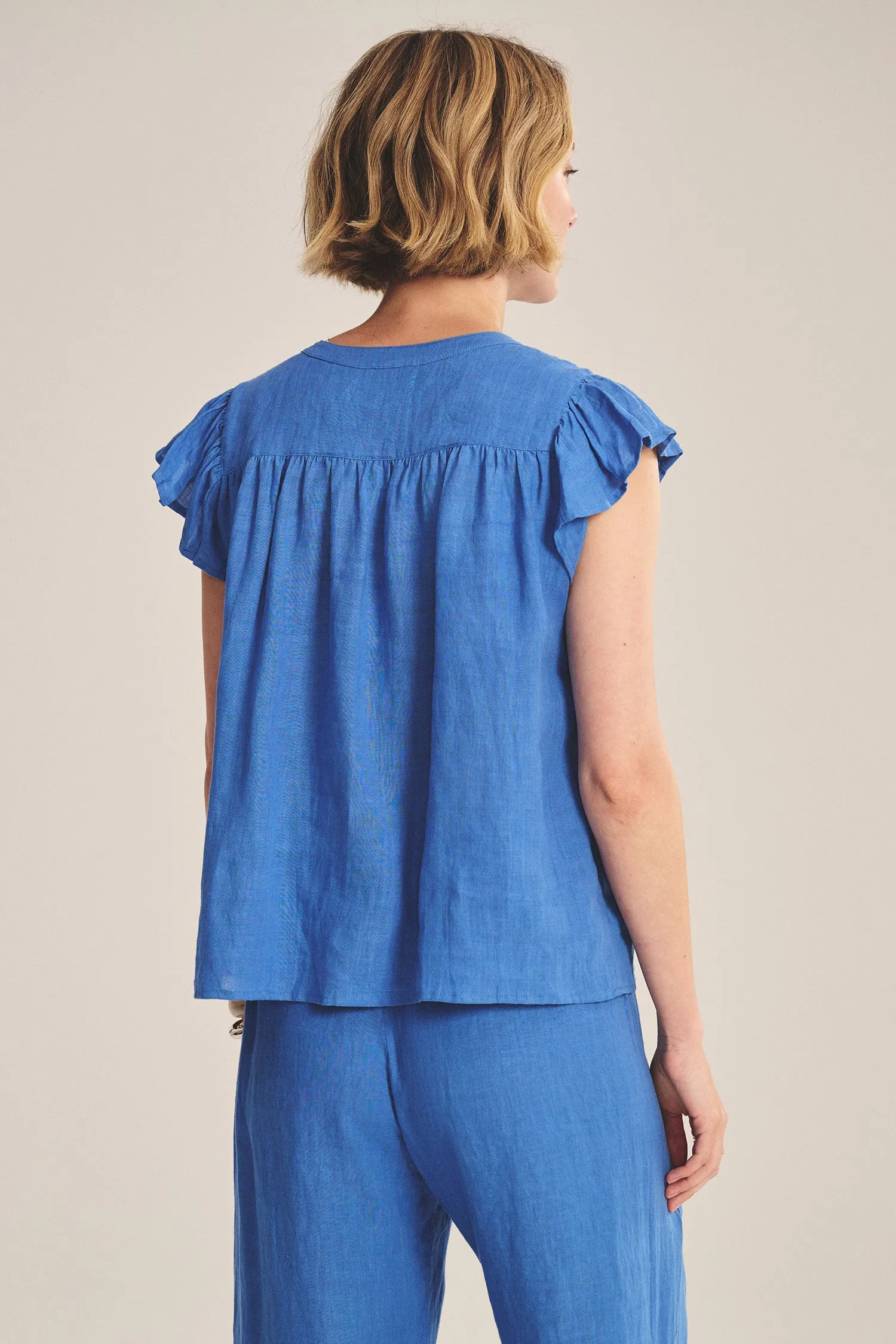 JANEY LINEN TOP IN BLUEJAY sold by Velvet Tees product image thumbnail 4
