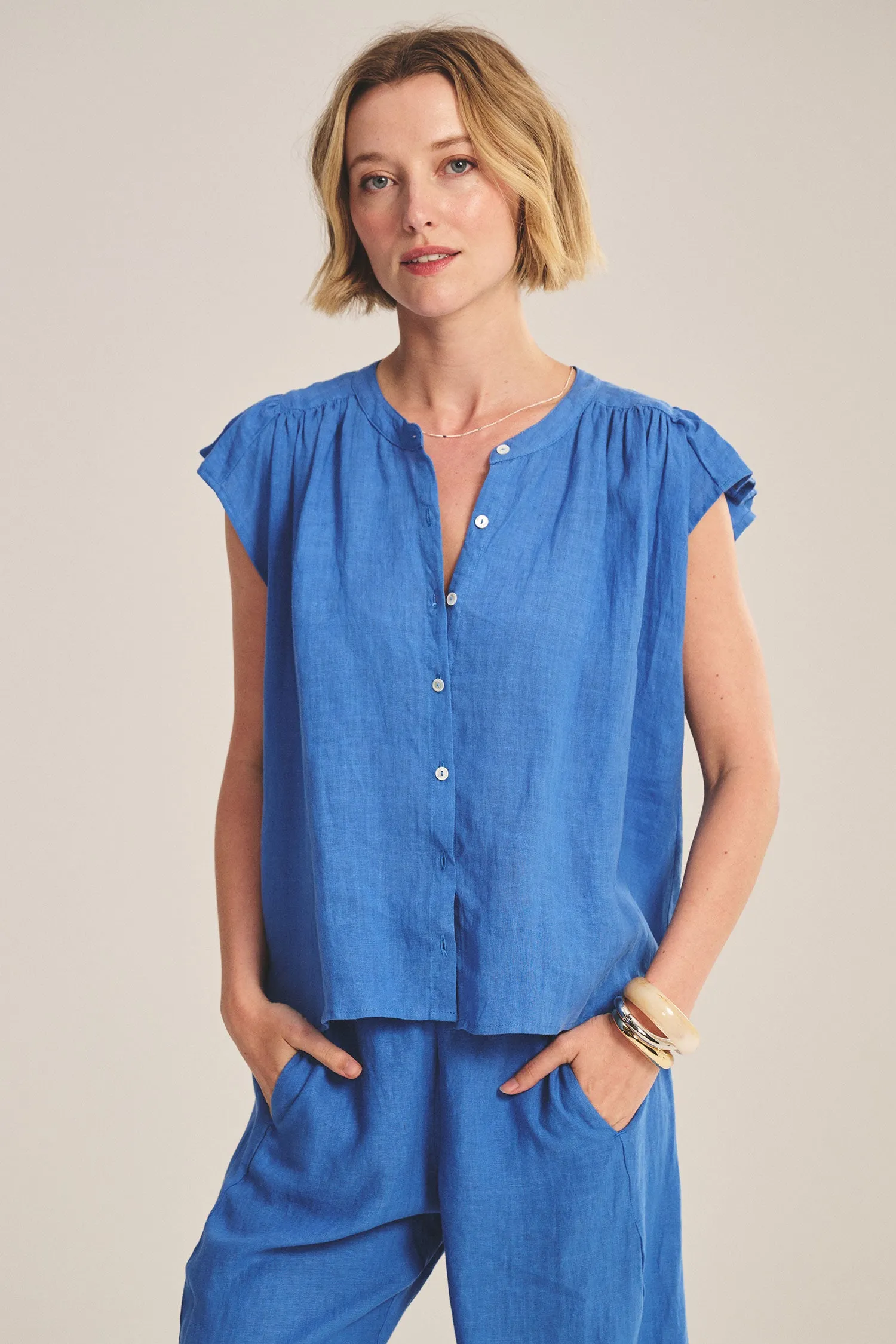 JANEY LINEN TOP IN BLUEJAY sold by Velvet Tees product image thumbnail 2