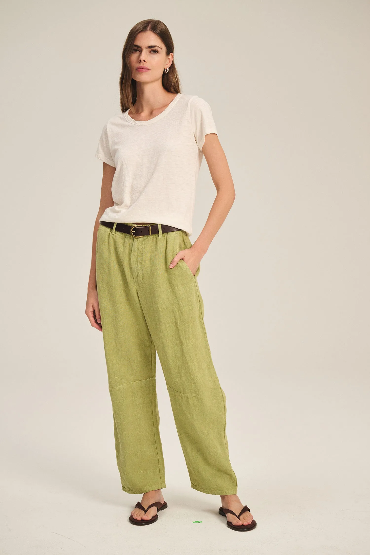 TAYLOR HEAVY LINEN TROUSER IN MOSS sold by Velvet Tees product image thumbnail 2