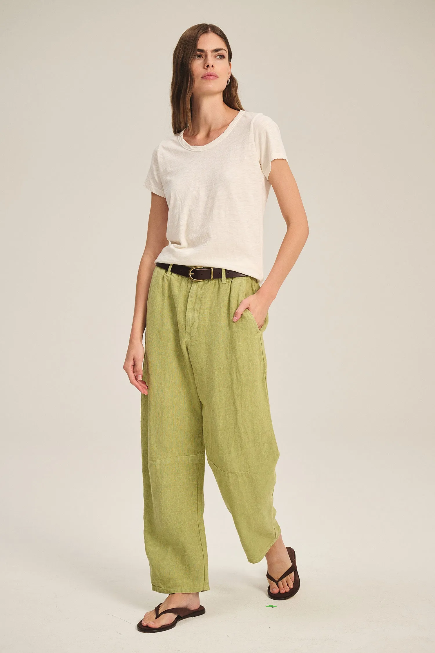 TAYLOR HEAVY LINEN TROUSER IN MOSS sold by Velvet Tees product image thumbnail 3